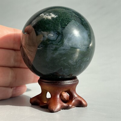 Top 200g+ Natural Aquatic agate ball Quartz Crystal Sphere gem Gift+base 55mm+