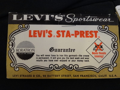 Vintage 60s LEVIS Big-E STA-PREST Black Zippered Pants Kids