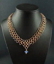 Blue Glass Jewelry Grade Brass Chainmail Necklace SCA Ren Fayre Medieval Fantasy
