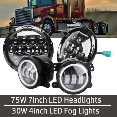 Projector Headlamp 7/'/' LED Headlights Halo Fog Light For FREIGHTLINER Combo