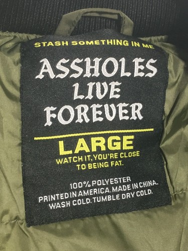 P4 ALF A**HOLE'S LIVE FOREVER Bomber Jacket with Patches Olive Mens Size Large - Picture 8 of 10