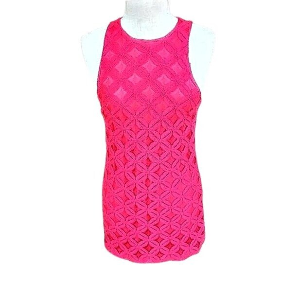 tobi crochet dress New TOBI Bright Pink Floral Crochet Sleeveless Sheath Mini Dress Sm