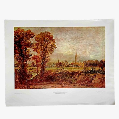 Print Distant View Of Salisbury Cathedral UK 1821 John Constable 22.5  x 28.5  ￼