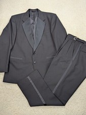Tuxedo Mens 42R 32x29 Black Wool Vintage 2 Piece Suit Jacket Pants Set Pleated