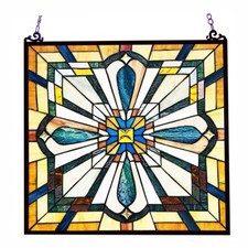 Stained Glass Tiffany Style Window Panel Arts  Crafts Mission Design 20" x 20"