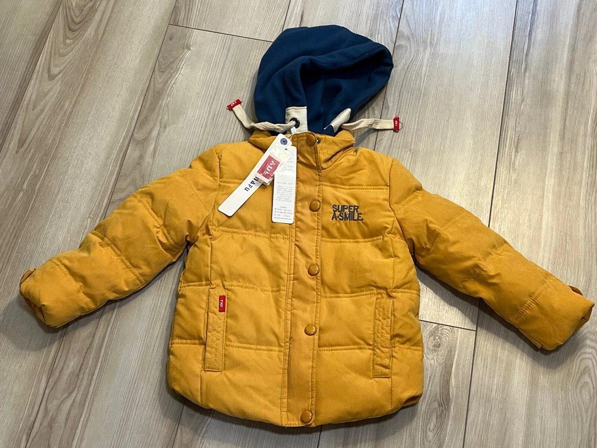 NWT Kids Yannafu Winter Jacket Size 4 5 EU 110 Yellow Feather Puffer Coat Hooded