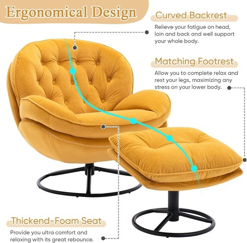 Accent Chair w/ Ottoman Set Modern 360° Swiveling Lounge Chair Living Room Chair - Picture 4 of 7