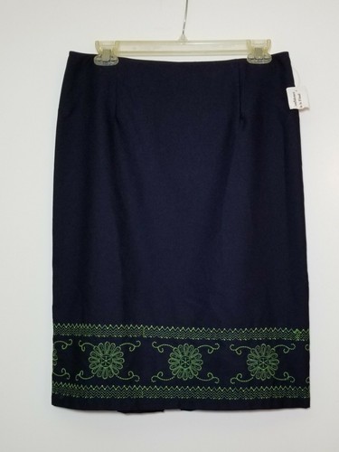 SASTRE B.Moss talla 8 faldas lápiz forradas en azul marino - bordadas en verde - ¡preciosas!