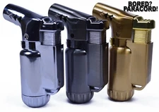 Locking Single Flame Torch Lighter - Chrome Gunmetal Gold - Great for Paracord!