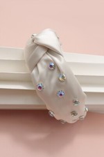 Rhinestone Embellished Knotted Head Band White