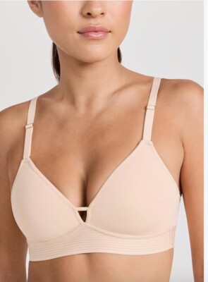 Lively Wireless Beige Bra Adjustable Lined Lace Cups Bralette Size Small