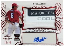 MITCHELL BRATT 2021 Leaf Trinity AUTO Jersey LAUNDRY TAG LOGO PATCH #/50 Rangers
