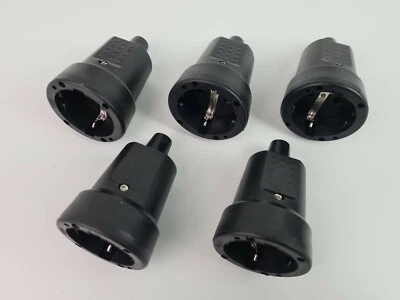 HEITECH 5 x Schuko Gummi Kupplung Schutzkontakt Kupplung Gummi schwarz Schuko Kupplung