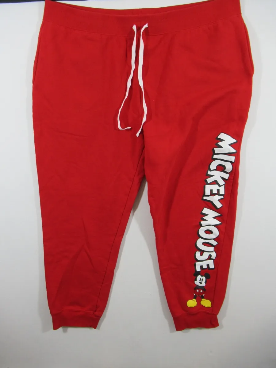 Disney Mickey Mouse Spell Out Red Jogger Sweatpants Women XXL