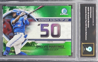 2023  BOWMAN #BTP-50 ORELVIS MARTINEZ SCOUTS TOP 100 GREEN REFRACTOR /99