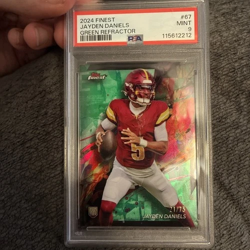 2024 Topps Finest Jayden Daniels Green Refractor 21/75 PSA 9 Commanders RC 🔥