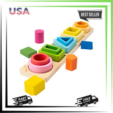 Montessori Toys for 1 2 3 Year Old Boys Girls-Wooden Sorting  Stacking Toys