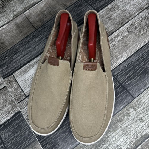Olukai Manoa Slip On Canvas Fishing Boardwalk Tan Loafers Mens Size 12 EUC - Picture 2 of 10