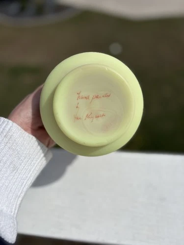 Fenton Art Glass Rose Burmese Yellow Pink Satin Basket Hand Painted & Signed