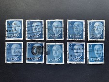 SPAIN ESPANA 1955 GENERAL FRANCO 3PTA DARK BLUE - USED BULK LOT OF 10 STAMPS