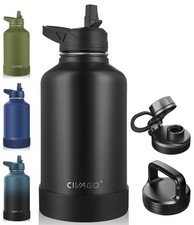 64 oz Insulated Water Bottle With Straw, Half Gallon Stainless Steel Sports W...