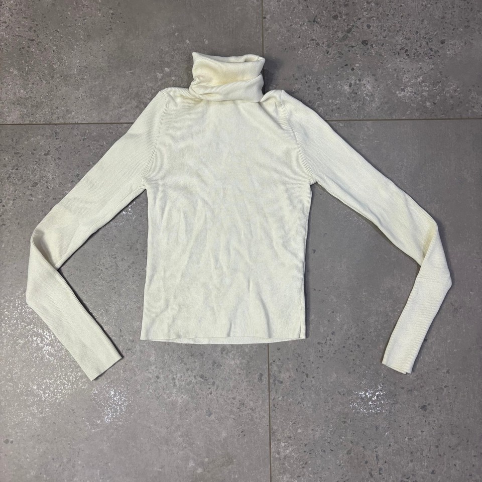 Zara Women's Jumper Size S Ivory Ribbed Turtleneck Long Sleeve Knit