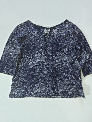 Rum Reggae Popover Top Womens XS Blue White Seashell Print Tropical Resortwear