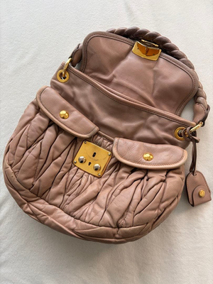 Miu Miu Matelasse 2Way Handbag Pink Beige Leather 2Way Shoulder