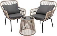 Image of Outdoor Rattan Bistro Set 3 Piece Garden Patio Furniture 2 Chairs Glass Table