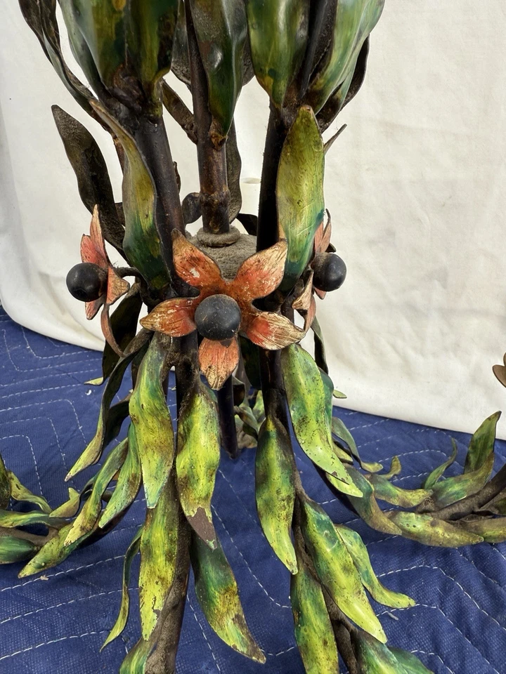 Винтажная 5-светлая металлическая подвесная люстра с французской росписью цветочный розовый зеленый - Изображение 2 из 4