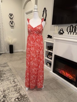 Jamie & Layla Vibrant Red and White Patterned Maxi Dress Size Medium