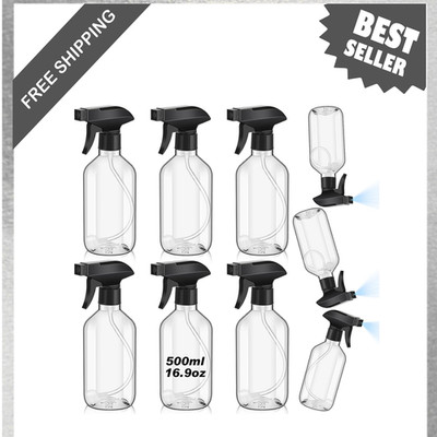 6 Pack 16 oz Plastic Refillable Spray Bottles with Adjustable Nozzle Fine Mist