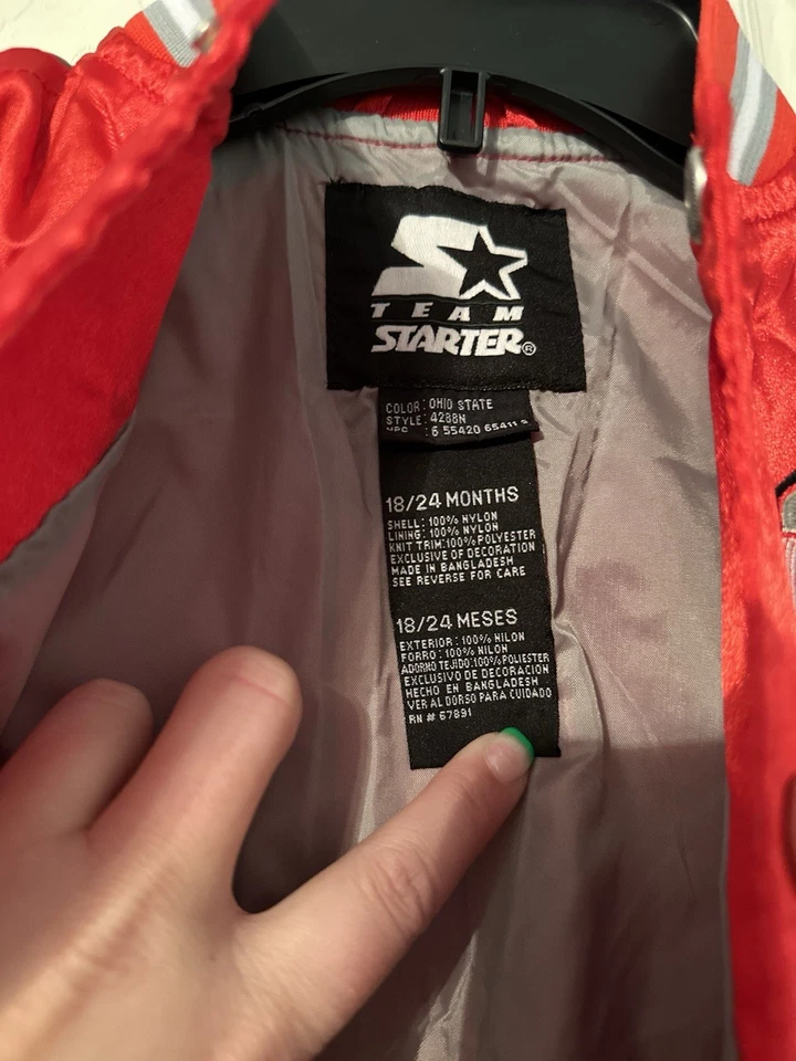 The Ohio State Starter 婴儿缎面轰炸机夹克 尺寸 18-24 个月 二手状况完好 — 第 4/4 张图片