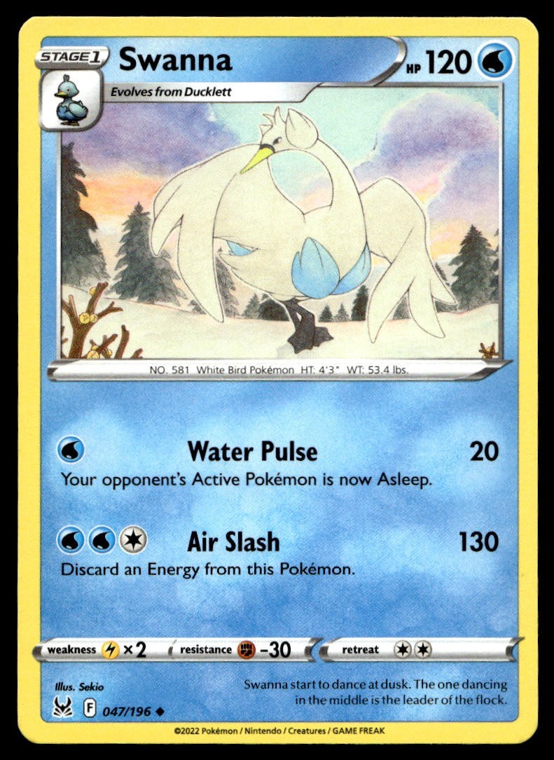 Swanna 47/196 Pokemon Card Lost Origin Uncommon 120 HP Lightly Played M16