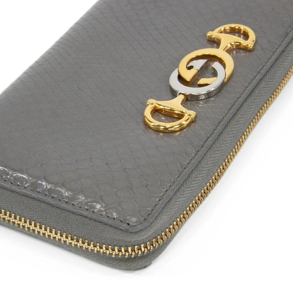 Gucci Cartera Larga Cremallera Alrededor Gris Pitón Caballo Broca Excelente Regalo Envío Gratis Foto 4 de 4
