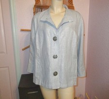 Chico's Novelty Shine Novella Jacket Size 2 L Boxy Art Buttons Pockets Linen Bln