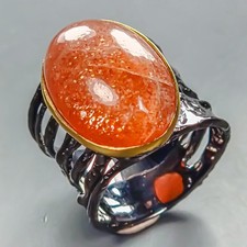 Anello pietra solare naturale 26 ct gioielli antichi argento sterling 925 misura 8/R447986