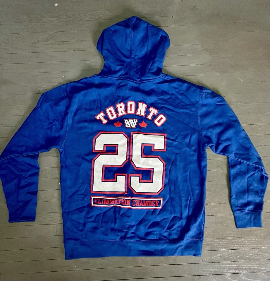 Sudadera con capucha WWE Elimination Chamber 2025 Toronto azul con cremallera Foto 2 de 4