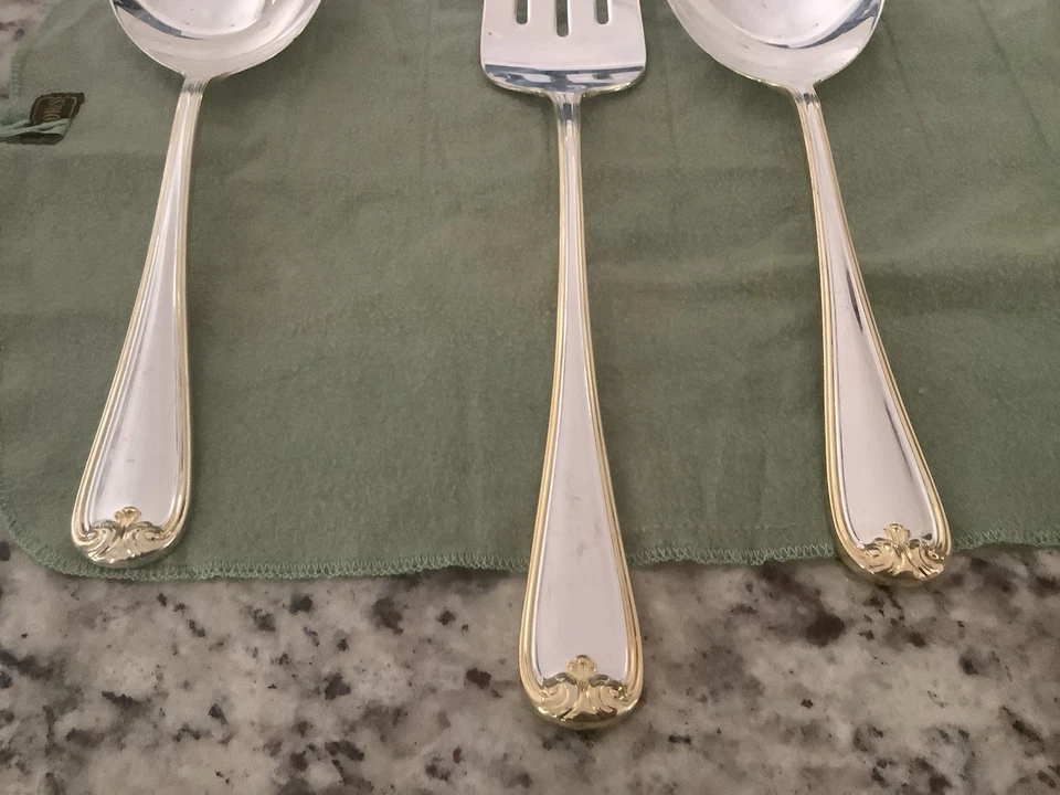 Сервировочная вилка ложки Gorham Heritage посеребренная посуда Италия большой набор 3 посуды - Изображение 3 из 4