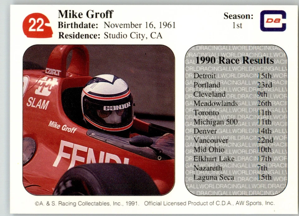 Mike Groff - 1991 All World - #22 - Racing - Image 2 of 2