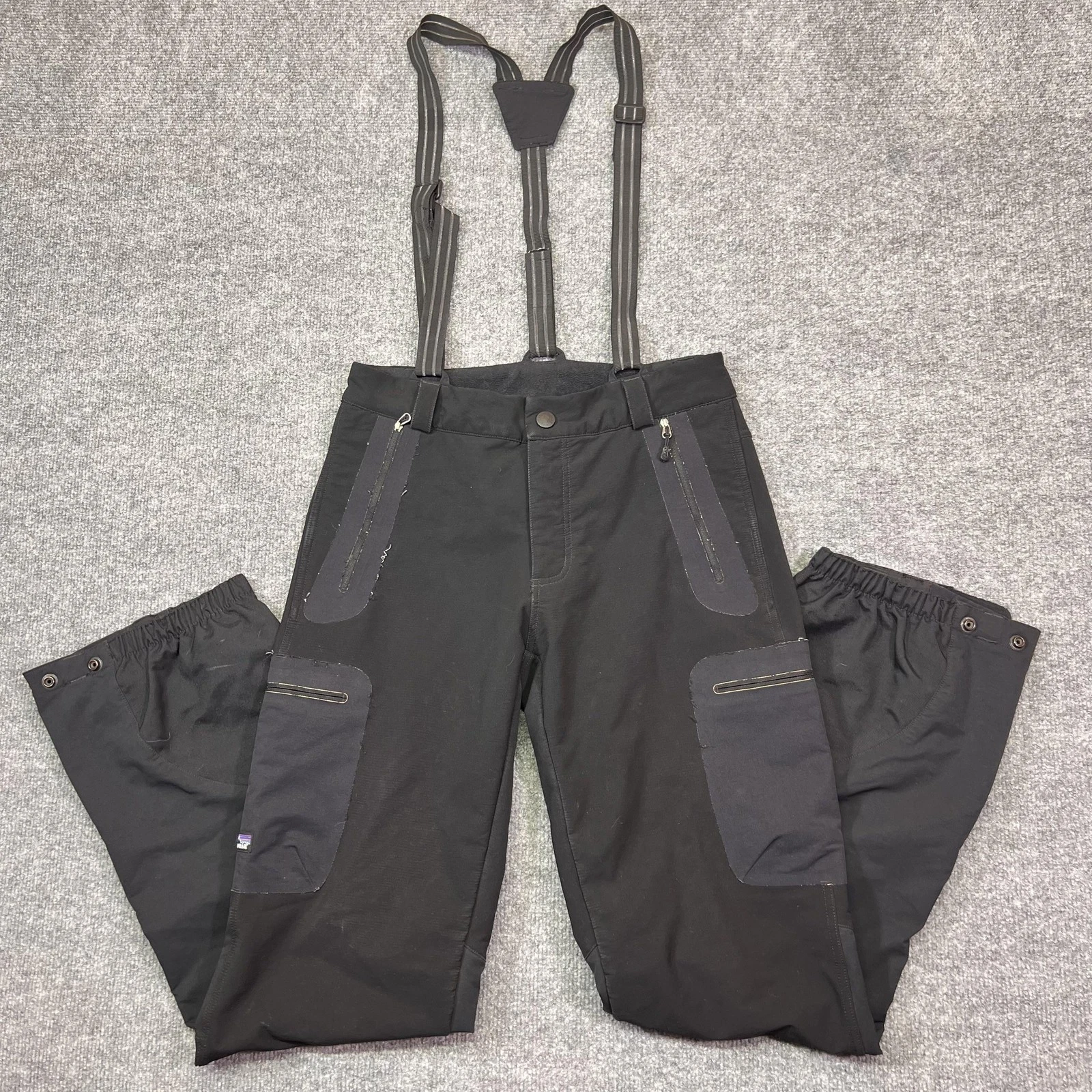 Patagonia Snow Pants Womens 4 Black Softshell Fleece Lined Suspenders Ski