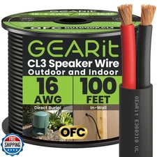 GearIT 16/2 Speaker Wire (100 Feet) 16AWG Gauge - Outdoor Direct Burial in Gr