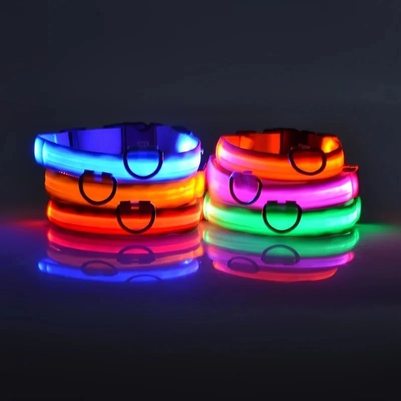 USB Rechargeable & LED Dog Pet Collar Flashing Luminous Safety Light Up Nylon UK - Image 3 of 4