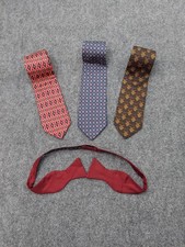 Lot of 4 BROOKS BROTHERS Neck Tie Bow Tie Blue Red Geometric Pattern