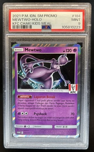 2021 Pokemon Indonesian Promo Mewtwo Holo KFC Chaki Kids Meal #184/SM-P PSA 9