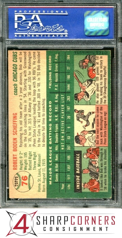 1954 TOPPS #76 BOB SCHEFFING CUBS PSA 7 - Image 2 of 4