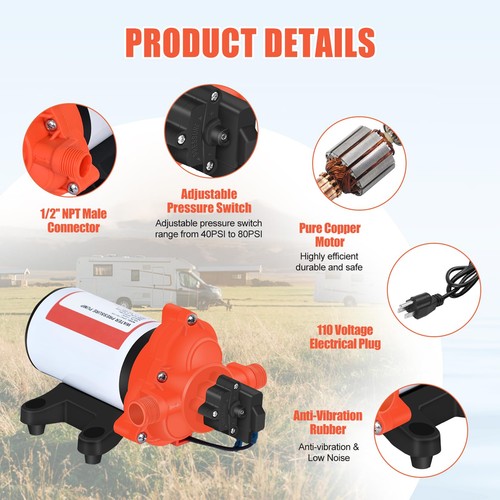110V Water Pressure Pump 4.0GPM 50PSI AC Power On Demand Electric Self-Primin... - Picture 4 of 9