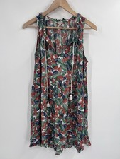 Loft Beach Leaf Print Sleeveless Ruffle Beck Tassle Beach Dress Large