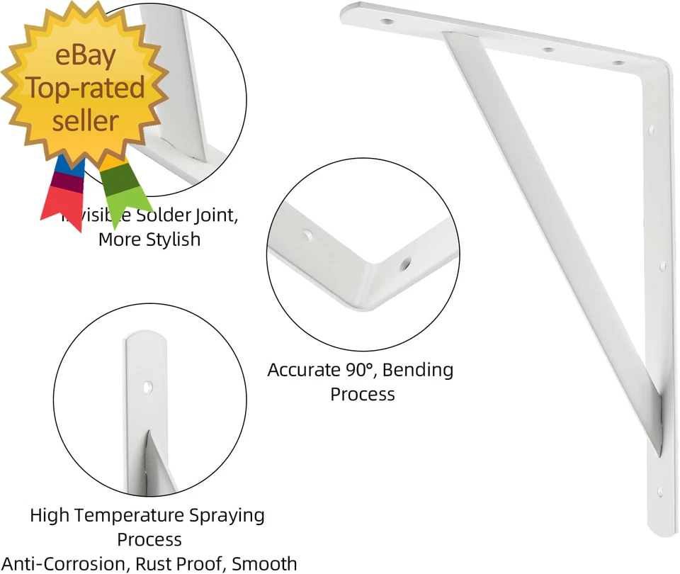 Suportes de prateleira resistentes de 12 x 8 polegadas, capacidade de carga: 600 lb, pacote com 10 metal branco - Imagem 2 de 4