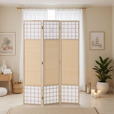 Raumteiler Paravent 170 x 120 Shoji Bambus Holz 3-teilig Sichtschutz Homestyle4u
